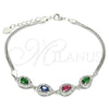 Sterling Silver Fancy Bracelet, Teardrop Design, with Multicolor Cubic Zirconia, Polished, Rhodium Finish, 03.286.0015.4.07 (02 MM Thickness, 7 Inches Length)