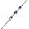 Sterling Silver Fancy Bracelet, with Sapphire Blue Cubic Zirconia and White Micro Pave, Polished, Rhodium Finish, 03.286.0016.2.07 (02 MM Thickness, 7 Inches Length)