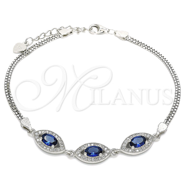 Sterling Silver Bracelet — Fancy Bracelet with Sapphire Blue Cubic Zirconia and — main product view — SKU 130046 | Plata 925 brazalete — elegante Bracelet with Sapphire Blue Cubic Zirconia and — SKU 130046