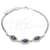 Sterling Silver Fancy Bracelet, with Sapphire Blue Cubic Zirconia and White Micro Pave, Polished, Rhodium Finish, 03.286.0016.2.07 (02 MM Thickness, 7 Inches Length)