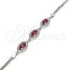 Sterling Silver Fancy Bracelet, with Ruby Cubic Zirconia and White Micro Pave, Polished, Rhodium Finish, 03.286.0016.3.07 (02 MM Thickness, 7 Inches Length)