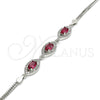 Sterling Silver Fancy Bracelet, with Ruby Cubic Zirconia and White Micro Pave, Polished, Rhodium Finish, 03.286.0016.3.07 (02 MM Thickness, 7 Inches Length)
