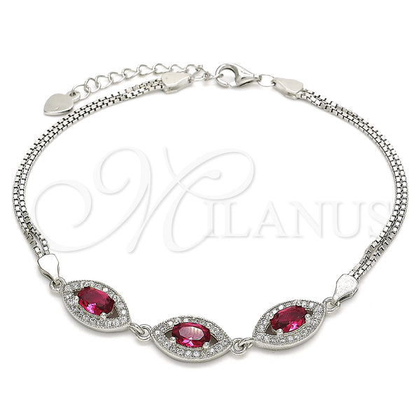Sterling Silver Bracelet — Fancy Bracelet with Ruby Cubic Zirconia and White — main product view — SKU 130047 | Plata 925 brazalete — elegante Bracelet with Ruby Cubic Zirconia and blanco — SKU 130047