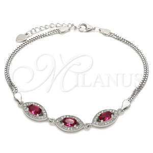 Sterling Silver Bracelet — Fancy Bracelet with Ruby Cubic Zirconia and White — main product view — SKU 130047 | Plata 925 brazalete — elegante Bracelet with Ruby Cubic Zirconia and blanco — SKU 130047