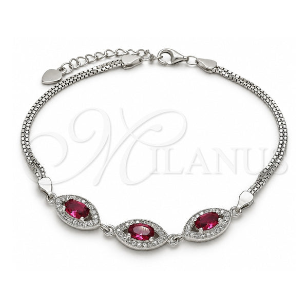 Sterling Silver Fancy Bracelet, with Ruby Cubic Zirconia and White Micro Pave, Polished, Rhodium Finish, 03.286.0016.3.07 (02 MM Thickness, 7 Inches Length)