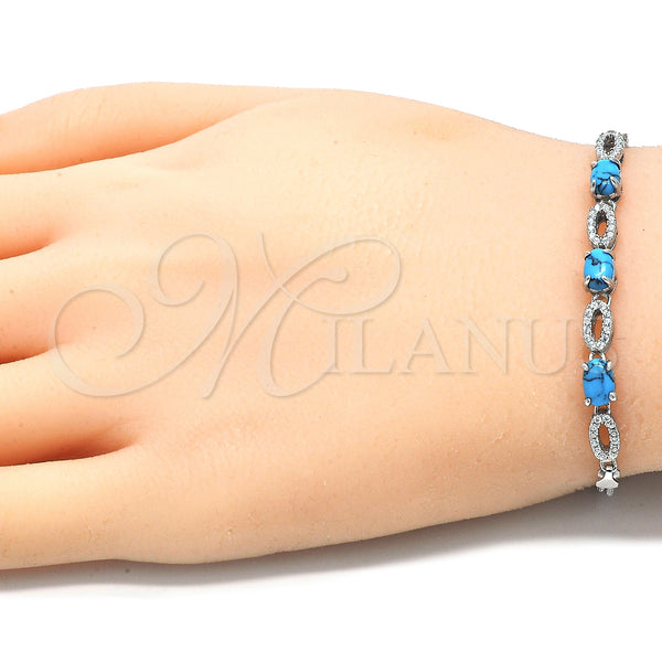 Sterling Silver Bracelet — Fancy Bracelet with Turquoise Cubic Zirconia and White — alternate product view — SKU 130049 | Plata 925 brazalete — elegante Bracelet with Turquoise Cubic Zirconia and blanco — SKU 130049