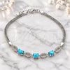 Sterling Silver Fancy Bracelet, with Turquoise Cubic Zirconia and White Crystal, Polished, Rhodium Finish, 03.286.0017.07 (02 MM Thickness, 7 Inches Length)