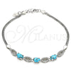 Sterling Silver Fancy Bracelet, with Turquoise Cubic Zirconia and White Crystal, Polished, Rhodium Finish, 03.286.0017.07 (02 MM Thickness, 7 Inches Length)