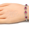 Sterling Silver Fancy Bracelet, Teardrop Design, with Ruby Cubic Zirconia and White Crystal, Polished, Rhodium Finish, 03.286.0018.3.07 (02 MM Thickness, 7 Inches Length)