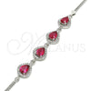 Sterling Silver Fancy Bracelet, Teardrop Design, with Ruby Cubic Zirconia and White Crystal, Polished, Rhodium Finish, 03.286.0018.3.07 (02 MM Thickness, 7 Inches Length)