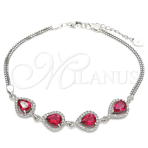 Sterling Silver Bracelet — Fancy Bracelet Teardrop Design with Ruby Cubic Zirconia — main product view — SKU 130053 | Plata 925 brazalete — elegante Bracelet Teardrop diseño with Ruby Cubic Zirconia — SKU 130053