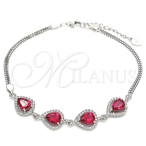Sterling Silver Bracelet — Fancy Bracelet Teardrop Design with Ruby Cubic Zirconia — main product view — SKU 130053 | Plata 925 brazalete — elegante Bracelet Teardrop diseño with Ruby Cubic Zirconia — SKU 130053