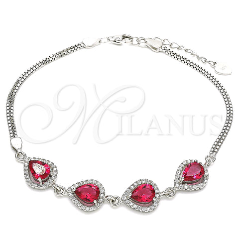 Sterling Silver Fancy Bracelet, Teardrop Design, with Ruby Cubic Zirconia and White Crystal, Polished, Rhodium Finish, 03.286.0018.3.07 (02 MM Thickness, 7 Inches Length)