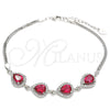 Sterling Silver Fancy Bracelet, Teardrop Design, with Ruby Cubic Zirconia and White Crystal, Polished, Rhodium Finish, 03.286.0018.3.07 (02 MM Thickness, 7 Inches Length)