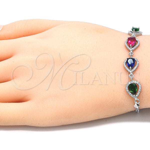 Sterling Silver Bracelet — Fancy Bracelet Teardrop Design with Multicolor Cubic Zirconia — alternate product view — SKU 130054 | Plata 925 brazalete — elegante Bracelet Teardrop diseño with Multicolor Cubic Zirconia — SKU 130054