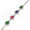Sterling Silver Fancy Bracelet, Teardrop Design, with Multicolor Cubic Zirconia and White Crystal, Polished, Rhodium Finish, 03.286.0018.4.07 (02 MM Thickness, 7 Inches Length)