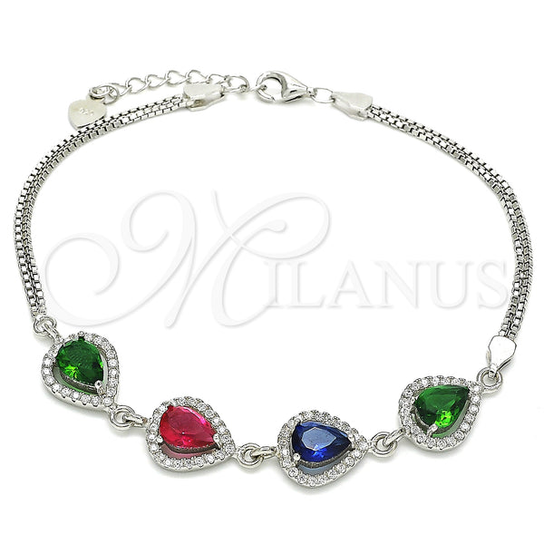 Sterling Silver Bracelet — Fancy Bracelet Teardrop Design with Multicolor Cubic Zirconia — main product view — SKU 130054 | Plata 925 brazalete — elegante Bracelet Teardrop diseño with Multicolor Cubic Zirconia — SKU 130054