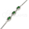 Sterling Silver Fancy Bracelet, with Green Cubic Zirconia and White Micro Pave, Polished, Rhodium Finish, 03.286.0020.2.07 (02 MM Thickness, 7 Inches Length)