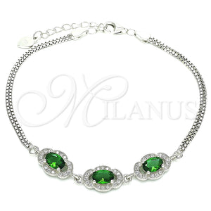 Sterling Silver Bracelet — Fancy Bracelet with Green Cubic Zirconia and White — main product view — SKU 130062 | Plata 925 brazalete — elegante Bracelet with Green Cubic Zirconia and blanco — SKU 130062
