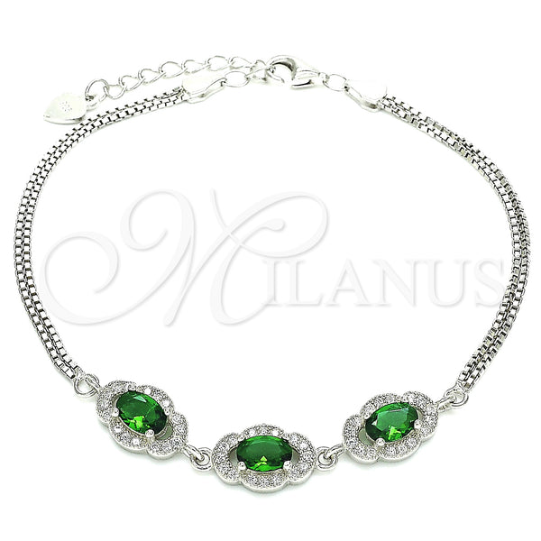 Sterling Silver Bracelet — Fancy Bracelet with Green Cubic Zirconia and White — main product view — SKU 130062 | Plata 925 brazalete — elegante Bracelet with Green Cubic Zirconia and blanco — SKU 130062