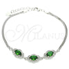Sterling Silver Fancy Bracelet, with Green Cubic Zirconia and White Micro Pave, Polished, Rhodium Finish, 03.286.0020.2.07 (02 MM Thickness, 7 Inches Length)