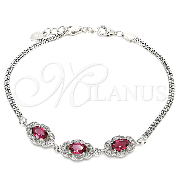 Sterling Silver Bracelet — Fancy Bracelet with Ruby Cubic Zirconia and White — main product view — SKU 130063 | Plata 925 brazalete — elegante Bracelet with Ruby Cubic Zirconia and blanco — SKU 130063