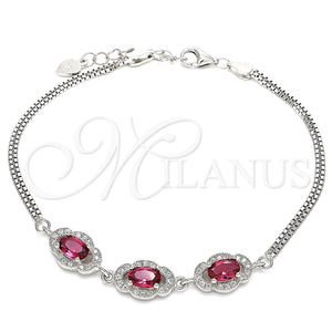 Sterling Silver Bracelet — Fancy Bracelet with Ruby Cubic Zirconia and White — main product view — SKU 130063 | Plata 925 brazalete — elegante Bracelet with Ruby Cubic Zirconia and blanco — SKU 130063