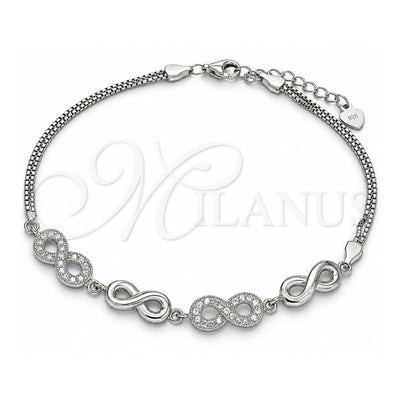 Sterling Silver Fancy Bracelet, Infinite Design, with White Micro Pave, Polished, Rhodium Finish, 03.286.0022.08 (02 MM Thickness, 8 Inches Length)