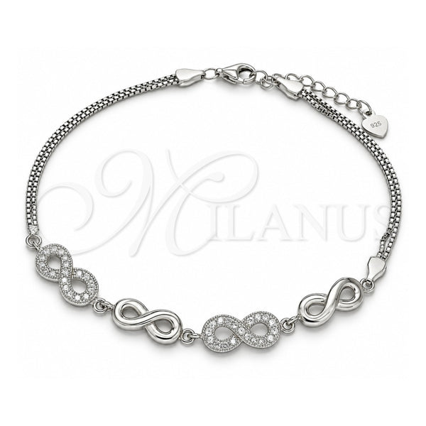 Sterling Silver Fancy Bracelet, Infinite Design, with White Micro Pave, Polished, Rhodium Finish, 03.286.0022.08 (02 MM Thickness, 8 Inches Length)