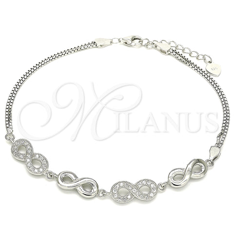 Sterling Silver Fancy Bracelet, Infinite Design, with White Micro Pave, Polished, Rhodium Finish, 03.286.0022.08 (02 MM Thickness, 8 Inches Length)