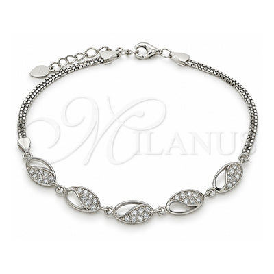 Sterling Silver Fancy Bracelet, with White Cubic Zirconia, Polished, Rhodium Finish, 03.286.0023.07 (02 MM Thickness, 7 Inches Length)