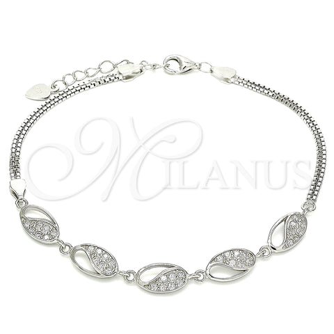 Sterling Silver Fancy Bracelet, with White Cubic Zirconia, Polished, Rhodium Finish, 03.286.0023.07 (02 MM Thickness, 7 Inches Length)