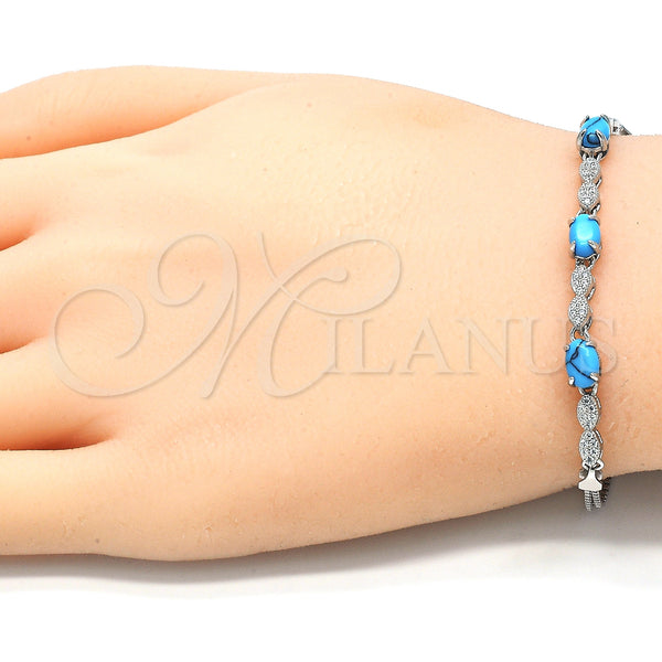 Sterling Silver Bracelet — Fancy Bracelet with Turquoise Cubic Zirconia and White — alternate product view — SKU 130069 | Plata 925 brazalete — elegante Bracelet with Turquoise Cubic Zirconia and blanco — SKU 130069
