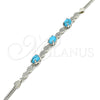 Sterling Silver Fancy Bracelet, with Turquoise Cubic Zirconia and White Micro Pave, Polished, Rhodium Finish, 03.286.0025.07 (02 MM Thickness, 7 Inches Length)