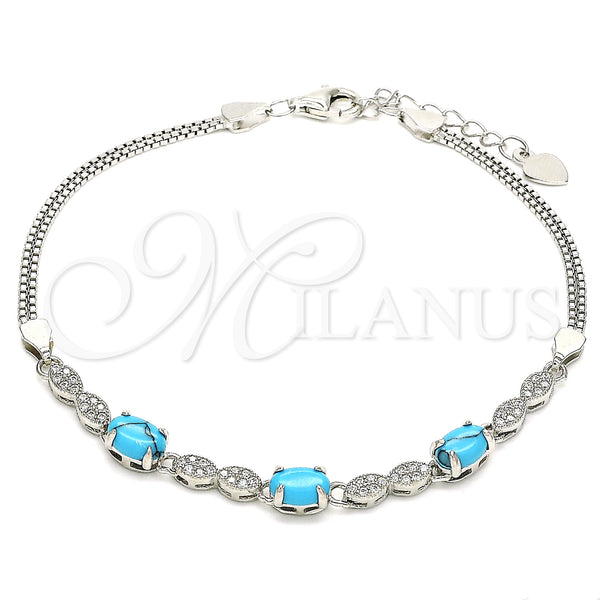 Sterling Silver Bracelet — Fancy Bracelet with Turquoise Cubic Zirconia and White — main product view — SKU 130069 | Plata 925 brazalete — elegante Bracelet with Turquoise Cubic Zirconia and blanco — SKU 130069