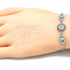 Sterling Silver Fancy Bracelet, Evil Eye Design, with Sapphire Blue and White Cubic Zirconia, Turquoise Enamel Finish, Rhodium Finish, 03.286.0026.07 (02 MM Thickness, 7 Inches Length)