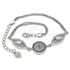 Sterling Silver Fancy Bracelet, Evil Eye Design, with Sapphire Blue and White Cubic Zirconia, Turquoise Enamel Finish, Rhodium Finish, 03.286.0026.07 (02 MM Thickness, 7 Inches Length)