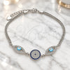 Sterling Silver Fancy Bracelet, Evil Eye Design, with Sapphire Blue and White Cubic Zirconia, Turquoise Enamel Finish, Rhodium Finish, 03.286.0026.07 (02 MM Thickness, 7 Inches Length)