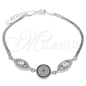 Sterling Silver Bracelet — Fancy Bracelet Evil Eye Design with Sapphire Blue — main product view — SKU 130070 | Plata 925 brazalete — elegante Bracelet Evil Eye diseño with Sapphire Blue — SKU 130070