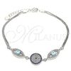 Sterling Silver Fancy Bracelet, Evil Eye Design, with Sapphire Blue and White Cubic Zirconia, Turquoise Enamel Finish, Rhodium Finish, 03.286.0026.07 (02 MM Thickness, 7 Inches Length)