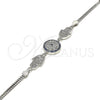Sterling Silver Fancy Bracelet, Hand of God Design, with Sapphire Blue and White Micro Pave, Polished, Rhodium Finish, 03.286.0029.07 (02 MM Thickness, 7 Inches Length)