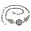 Sterling Silver Fancy Bracelet, Judaica and Hand of God Design, with Sapphire Blue and White Micro Pave, Polished, Rhodium Finish, 03.286.0029.07 (02 MM Thickness, 7 Inches Length)