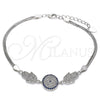 Sterling Silver Fancy Bracelet, Hand of God Design, with Sapphire Blue and White Micro Pave, Polished, Rhodium Finish, 03.286.0029.07 (02 MM Thickness, 7 Inches Length)