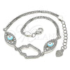 Sterling Silver Fancy Bracelet, Judaica and Hand of God Design, with White Cubic Zirconia, Turquoise Enamel Finish, Rhodium Finish, 03.286.0030.07 (02 MM Thickness, 7 Inches Length)