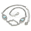 Sterling Silver Fancy Bracelet, Hand of God and Evil Eye Design, with White Cubic Zirconia, Turquoise Enamel Finish, Rhodium Finish, 03.286.0030.07 (02 MM Thickness, 7 Inches Length)