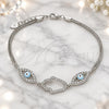 Sterling Silver Fancy Bracelet, Judaica and Hand of God Design, with White Cubic Zirconia, Turquoise Enamel Finish, Rhodium Finish, 03.286.0030.07 (02 MM Thickness, 7 Inches Length)