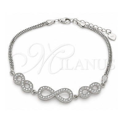 Sterling Silver Fancy Bracelet, Infinite Design, with White Micro Pave, Polished, Rhodium Finish, 03.286.0032.07 (02 MM Thickness, 7 Inches Length)