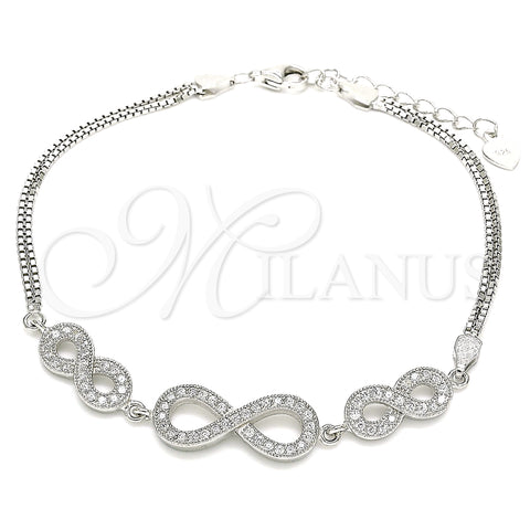 Sterling Silver Fancy Bracelet, Infinite Design, with White Micro Pave, Polished, Rhodium Finish, 03.286.0032.07 (02 MM Thickness, 7 Inches Length)