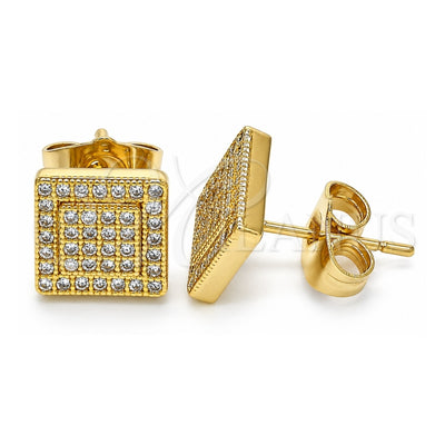 Oro Laminado Stud Earring, Gold Filled Style with White Micro Pave, Polished, Golden Finish, 02.344.0044