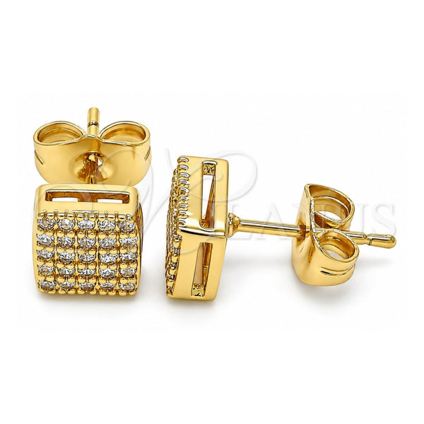 Oro Laminado Stud Earring, Gold Filled Style with White Cubic Zirconia, Polished, Golden Finish, 02.344.0046